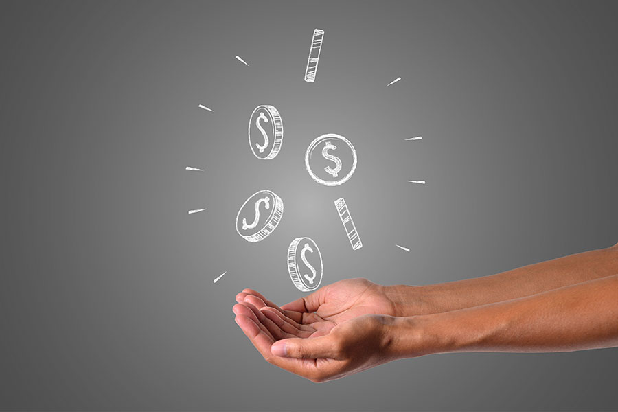 The money writes with white chalk is on hand, draw concept. Refund Policy